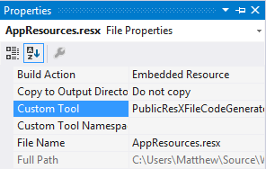 AppResources.resx Properties